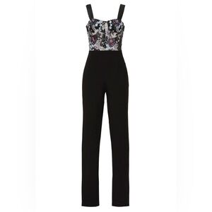 Bronx and Banco Black Jumpsuit with Embellished Floral Bust